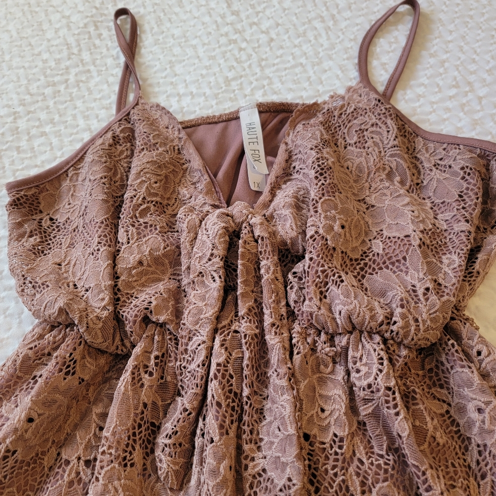 Haute Fox Mauve Lacy Spaghetti Strap Top SZ Xl - Picture 2 of 6
